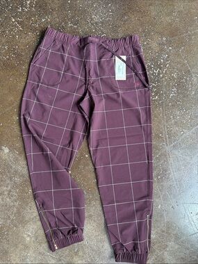 Albion Women’s Windowpane Destination Joggers - Plum/Brown/Burgandy